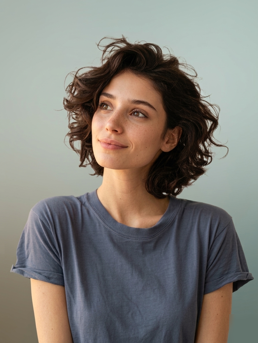 Junge Frau blickt nachdenklich nach oben